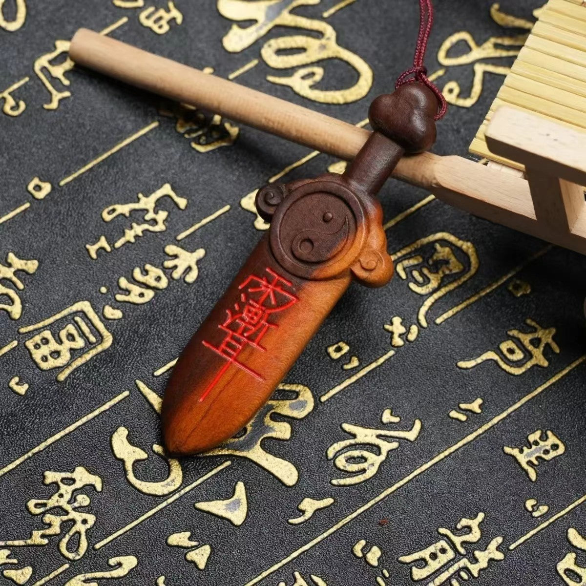 Thunderstruck Peach Wood Sword Car Pendant